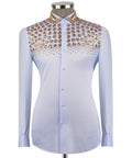 Light blue dress shirt with gold stone floral yoke and jeweled collar