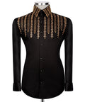 Men's Luxury Black & Gold Cascading Rhinestone Dress Shirt