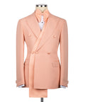 Long shawl lapel tuxedo 3-piece set in peach, with bow tie, vest, and matching jacket