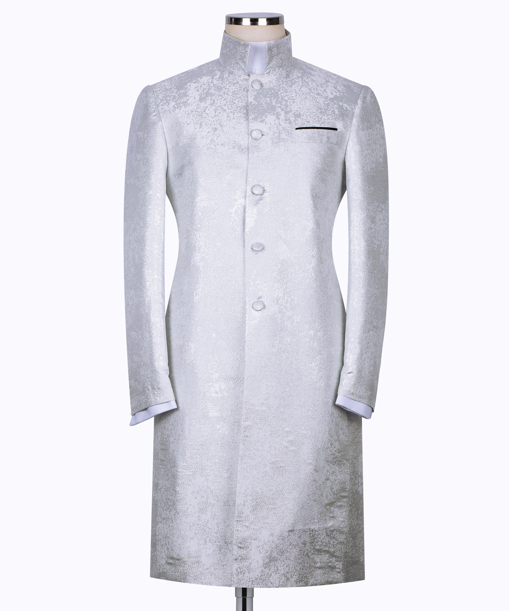 Light textured tuxedo jacket, stand collar, button front, chest pocket