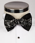 Koss Atelier black silk bow tie embellished with sparkling silver and black crystal beads.