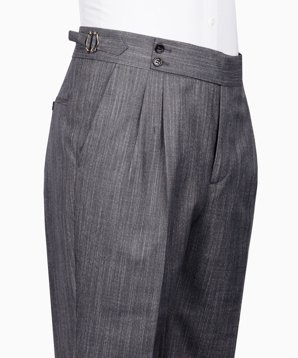 Grey plaid dress pants with button closure and side pockets