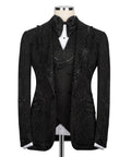 Black embellished tuxedo jacket with satin bow tie, stone-studded lapels and buttons