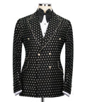 Black tuxedo jacket with silver stone embroidery and bow-tie, notch lapels