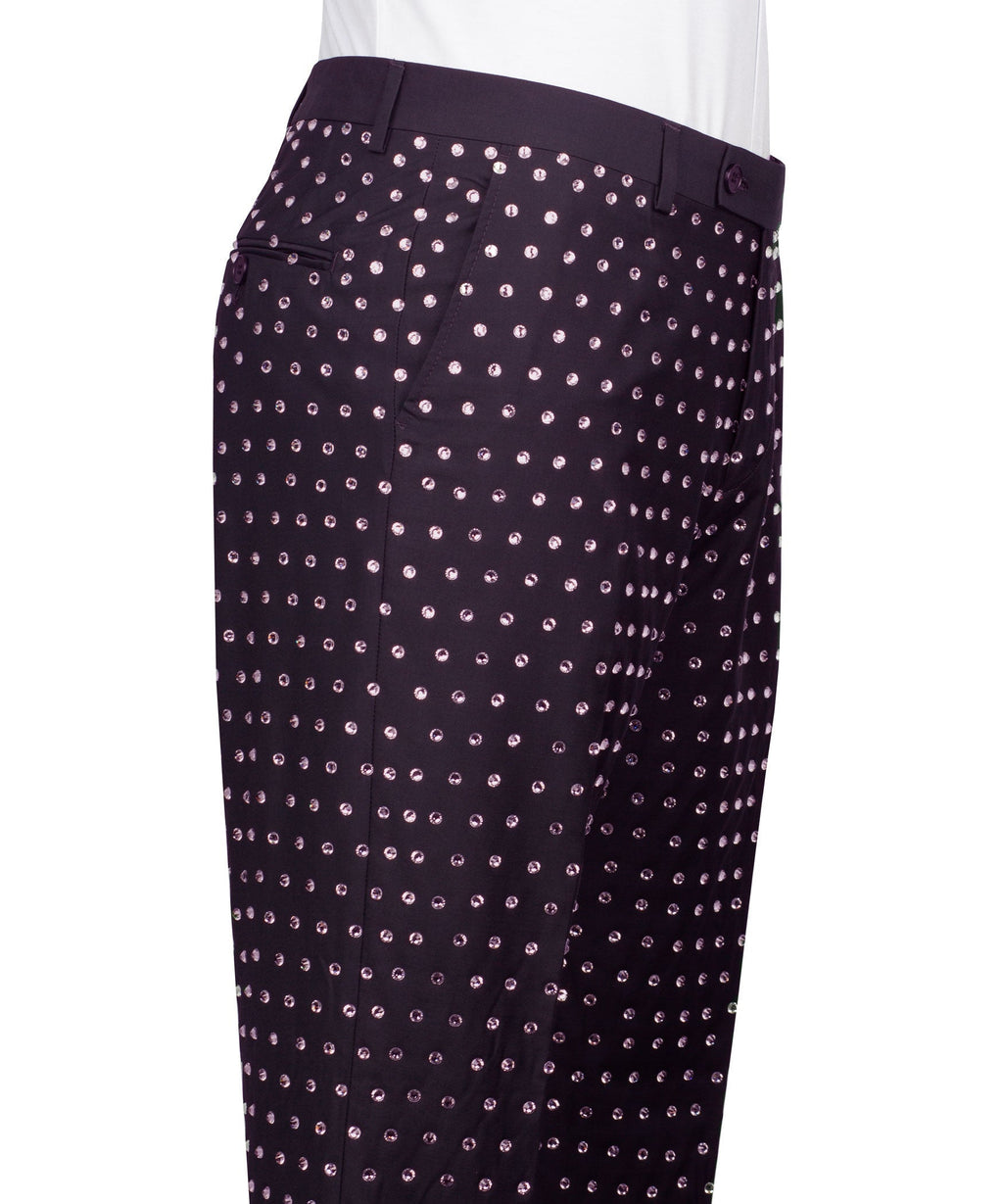 Dark purple formal trousers with silver stone dot pattern and belt loops