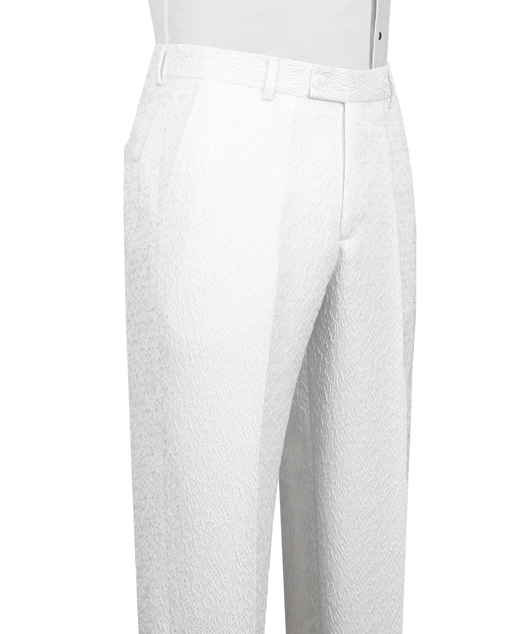 White tuxedo trousers with belt loops and front fly