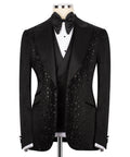 Black embroidered tuxedo jacket, satin lapels and bow tie—3-piece set