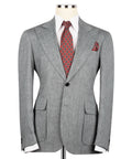 Gray linen men’s suit set: single-breasted jacket with notched lapels and pants