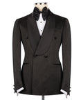 Black tuxedo jacket and waistcoat set, shawl collar, double-breasted buttons