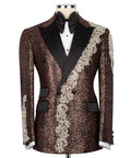 Bronze sequin tuxedo jacket with black lapels and silver stone embroidery