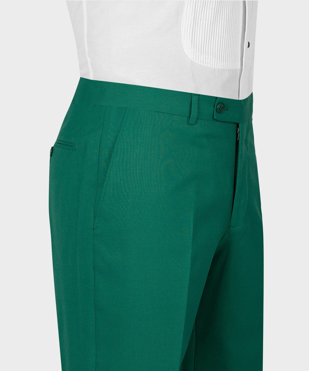 Green tailored trousers with side pocket and pleated front waistband