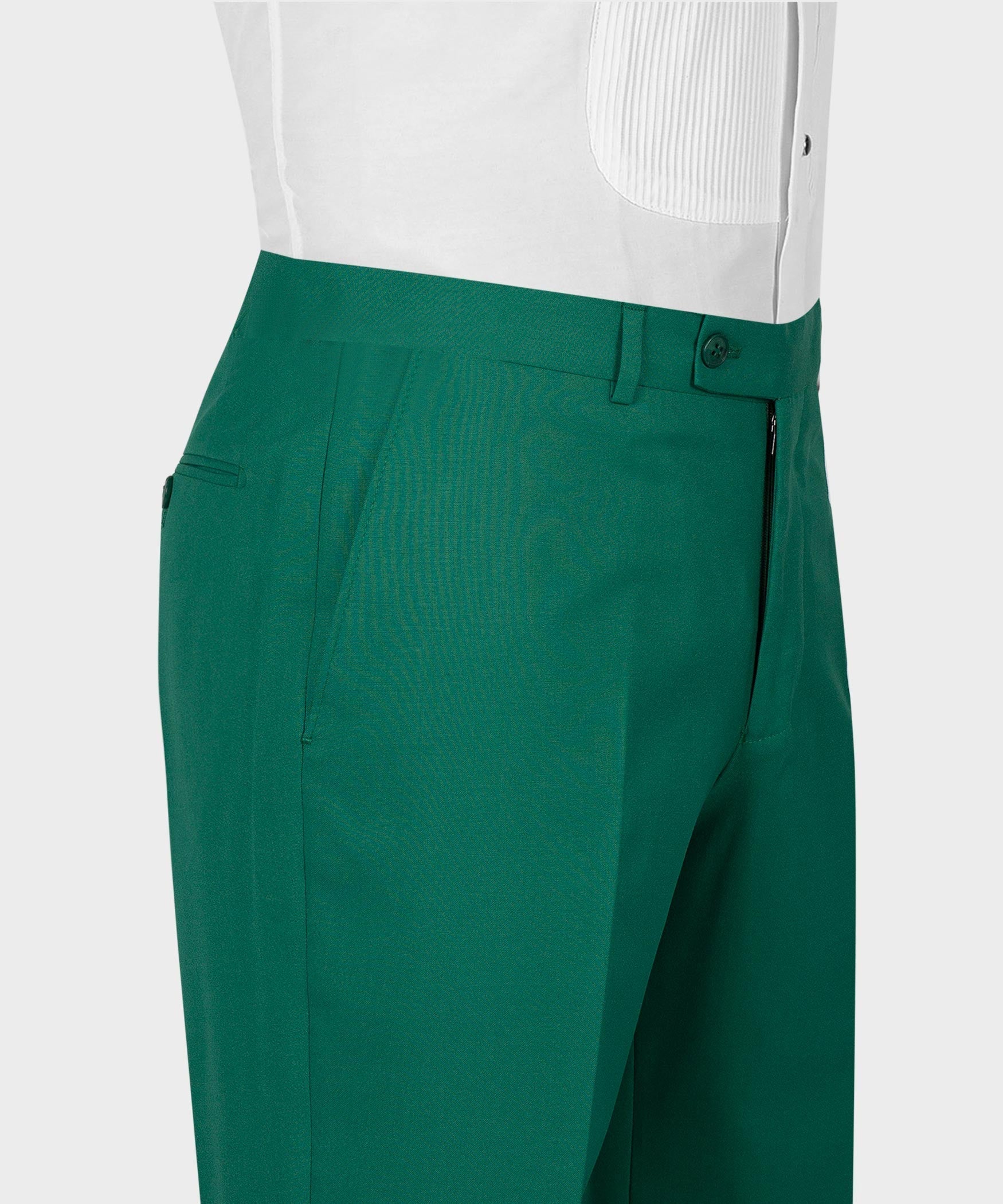 Green tailored trousers with side pocket and pleated front waistband