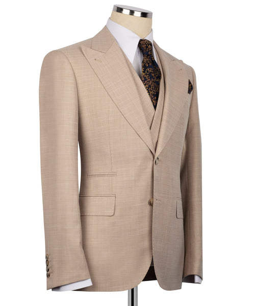 Light beige blazer front, single-breasted buttons and matching vest