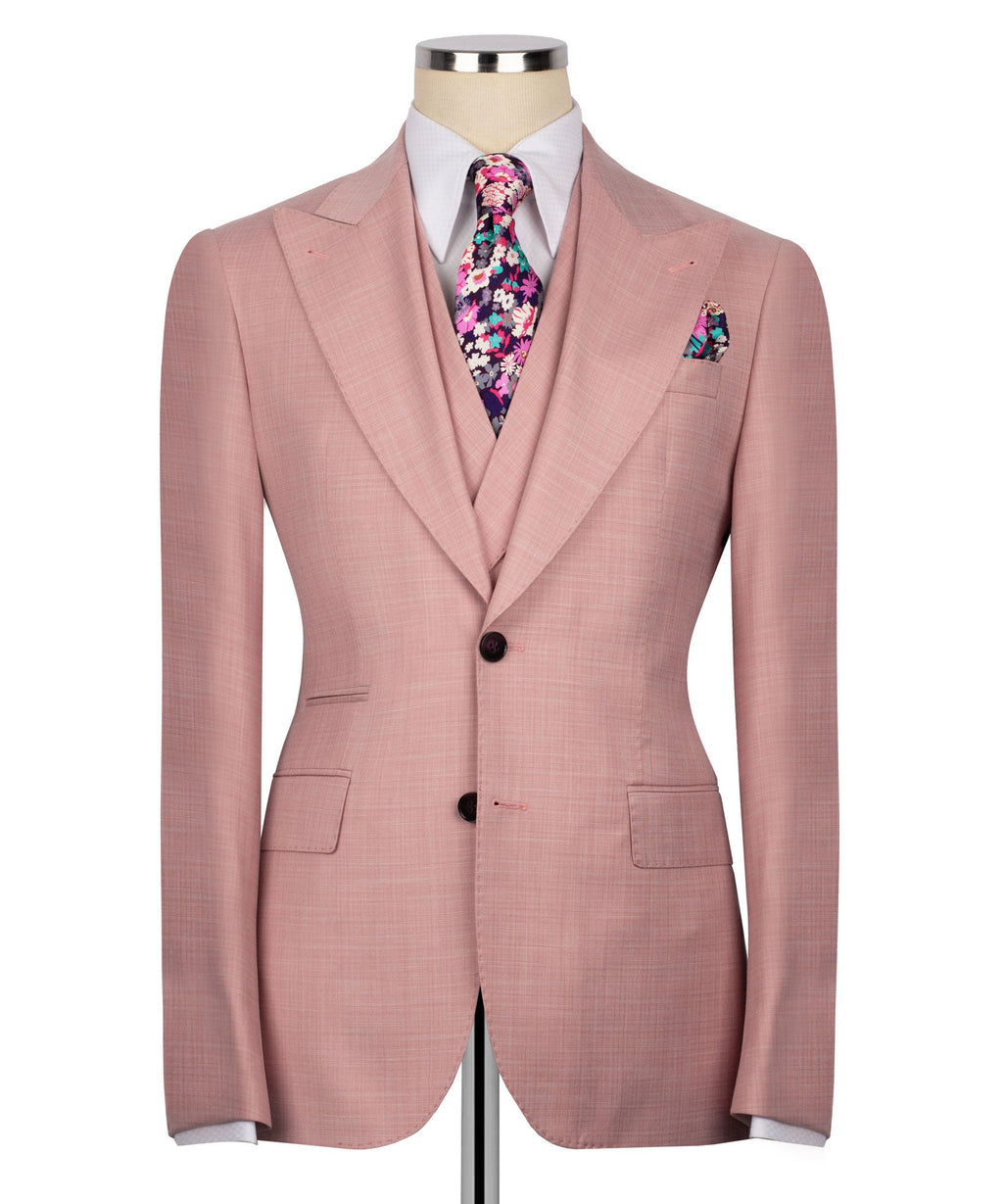 Pink blazer with vest set: notch lapels, four-button double-breasted closure