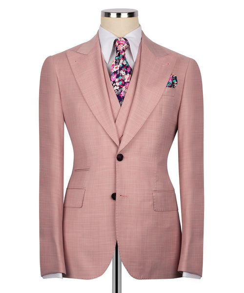 Pink blazer with vest set: notch lapels, four-button double-breasted closure