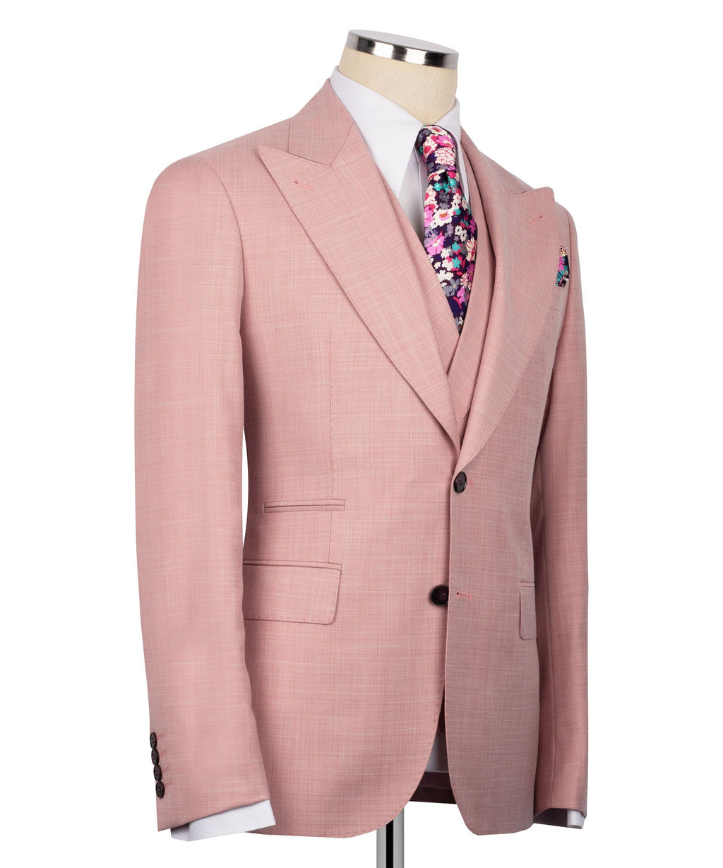 Pink blazer with matching vest: double-breasted front, floral pocket square