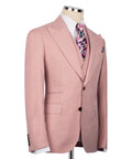 Pink blazer with matching vest: double-breasted front, floral pocket square