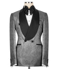 Shiny tuxedo 2-piece suit jacket with black satin lapels and metallic floral pattern