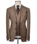 Classic 3-piece suit set in taupe: tailored jacket with vest and patterned tie