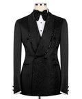 Black embroidered tuxedo set with jacket, embellished vest, bow tie and white shirt