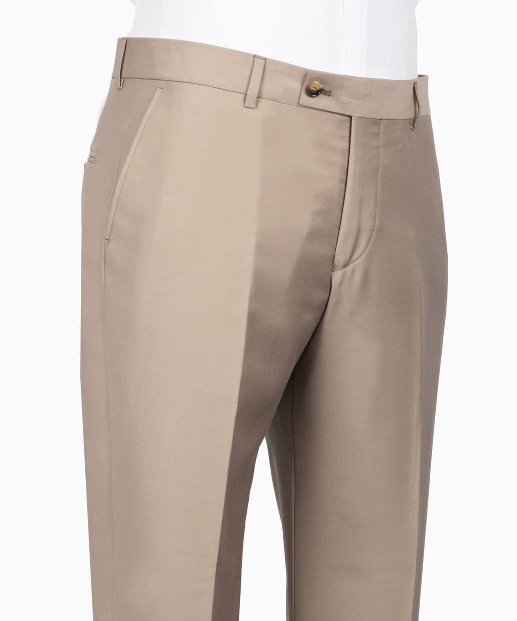 Beige men's dress pants shown on a white mannequin torso 