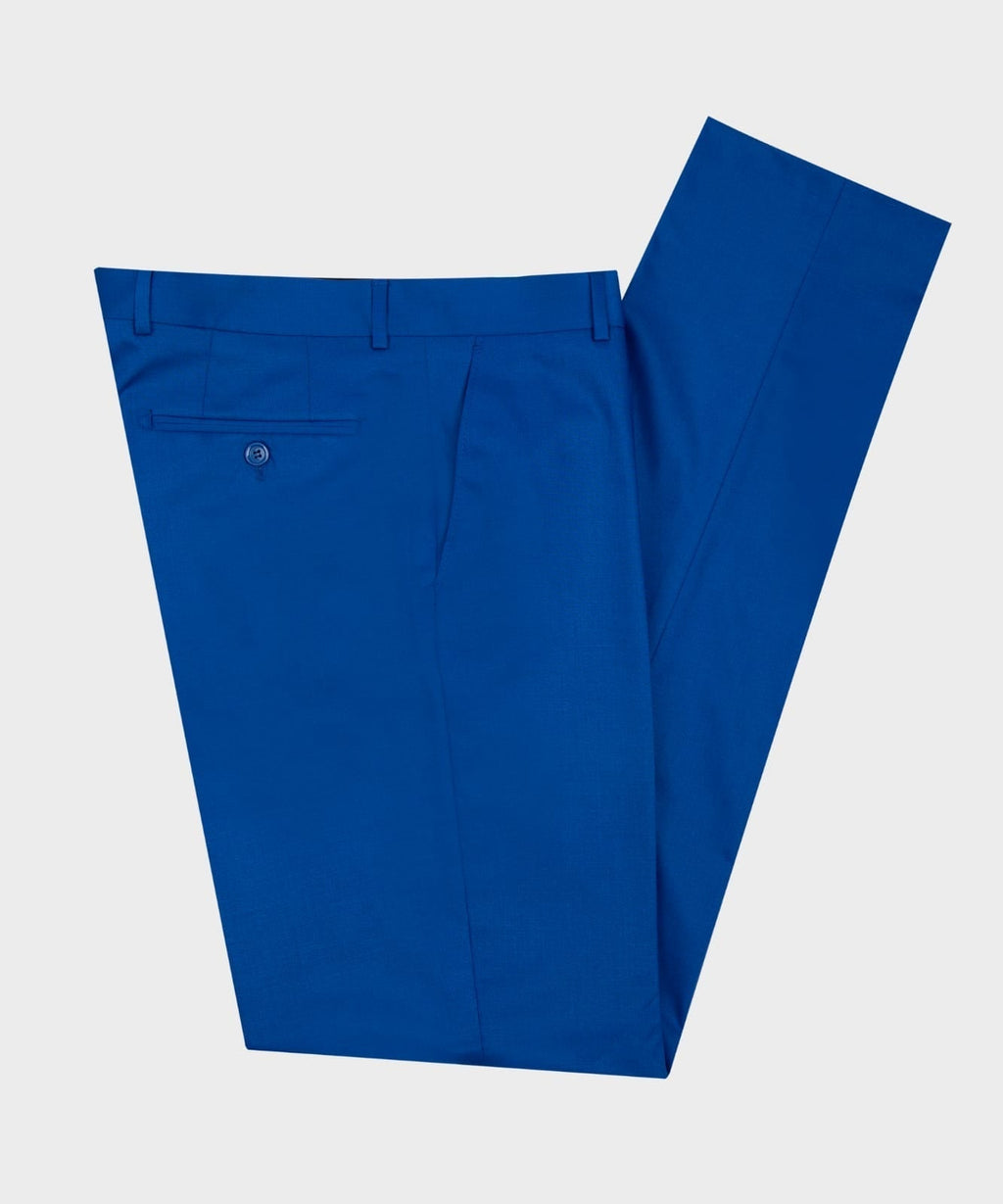 Blue suit trousers with button closure and belt loops