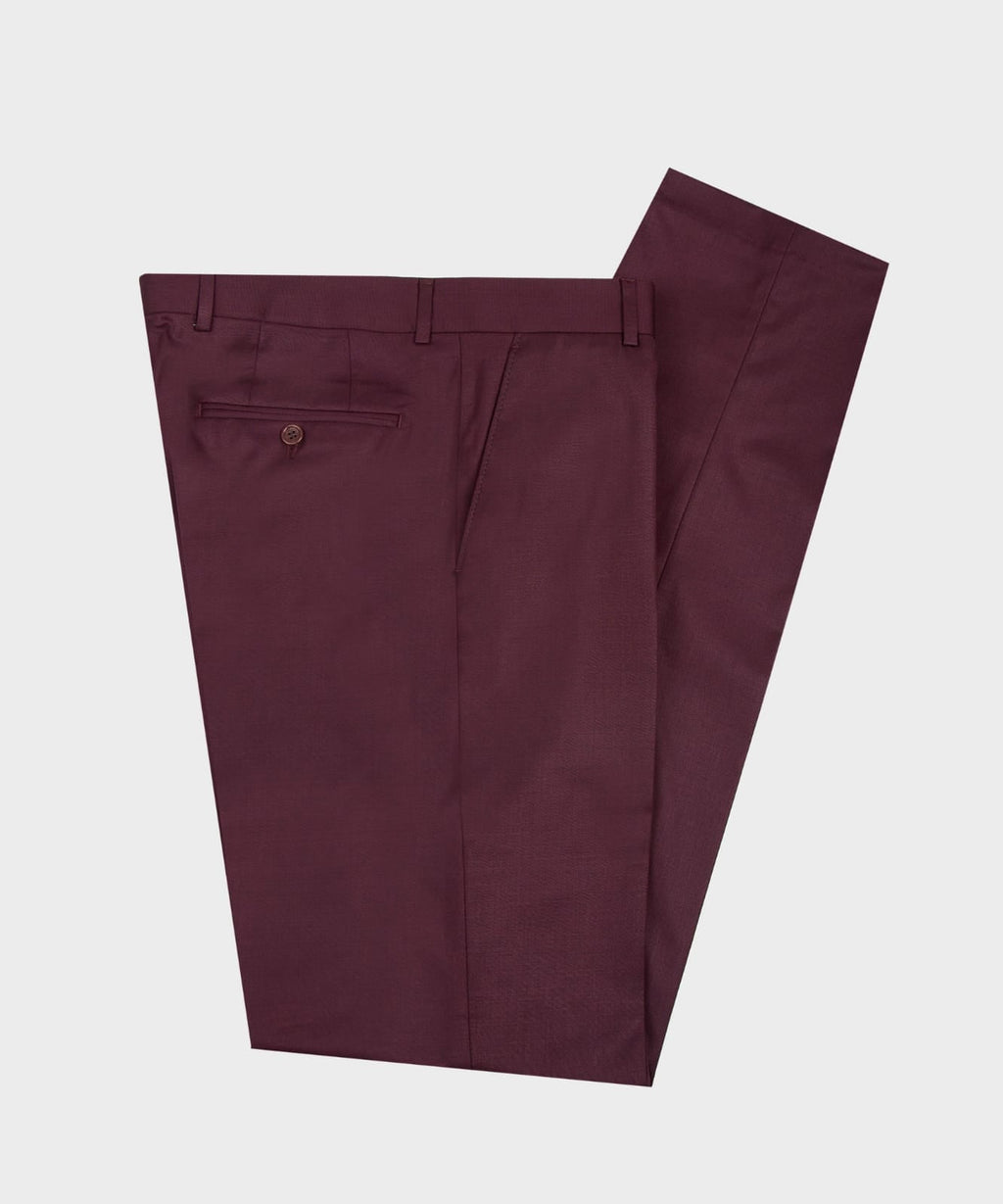 Burgundy dress pants with belt loops, zip fly, and button closure