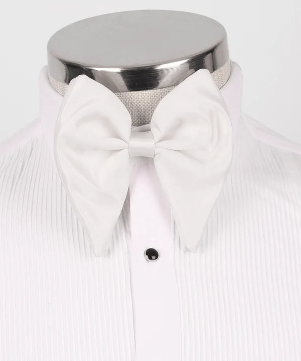 White shirt with a large white bow tie on a white background